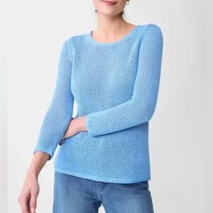 J. McLaughlin Raelyn Linen Blend Sweater‎ cotton blue open knit crochet coastal